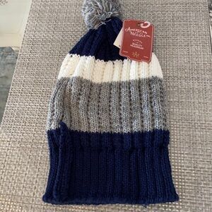 KNIT HAT American Needle navy white gray striped beanie HOLIDAY GIFT NWT New
C